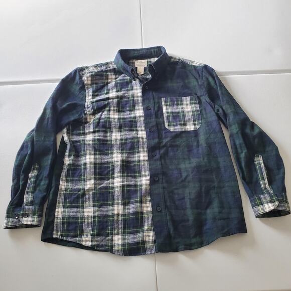 LL Bean Flannel Shirt Mens Medium Patchwork Green Blue Plaid Traditional Fit - Picture 1 of 6